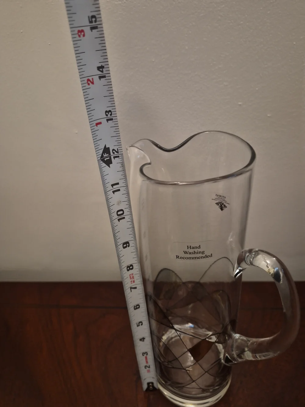 Clear Glass Pitcher with Brown Swirl Design